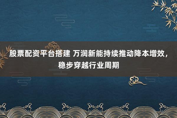 股票配资平台搭建 万润新能持续推动降本增效，稳步穿越行业周期