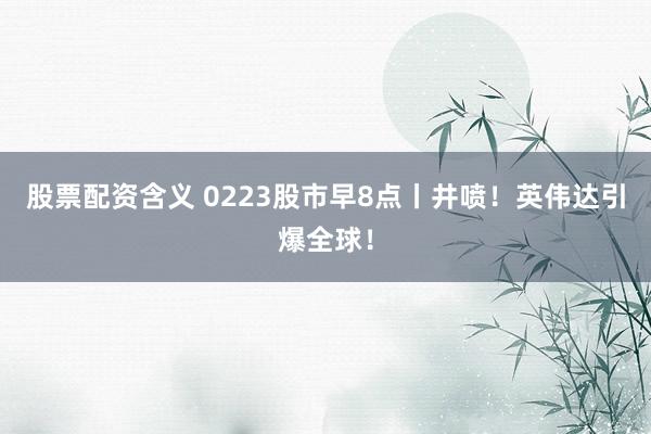 股票配资含义 0223股市早8点丨井喷！英伟达引爆全球！