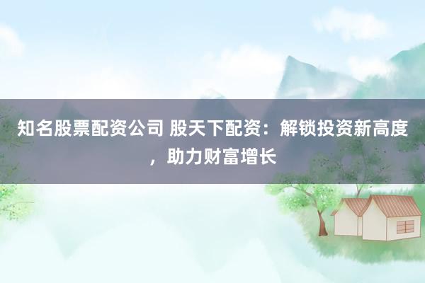 知名股票配资公司 股天下配资：解锁投资新高度，助力财富增长