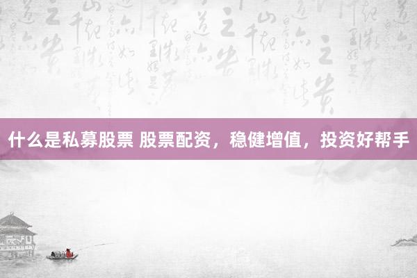 什么是私募股票 股票配资，稳健增值，投资好帮手