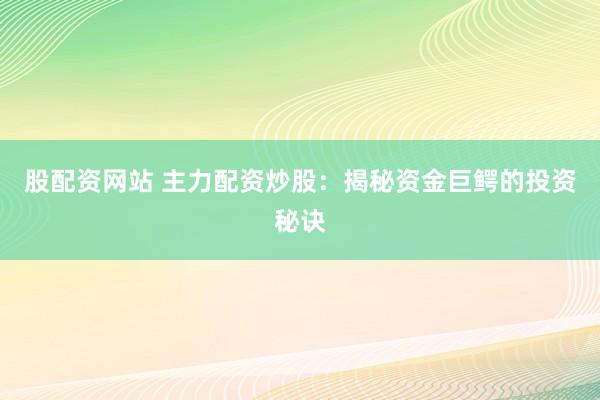 股配资网站 主力配资炒股：揭秘资金巨鳄的投资秘诀